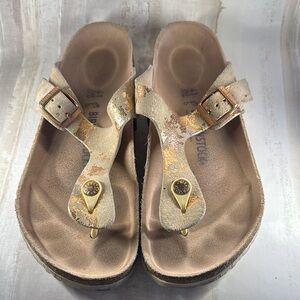 Birkenstock Women's Rose Gold and Foil Suede Sandals